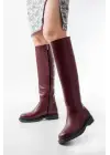 Bordo Fermuarlı Günlük Kadın Çizme
