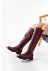 Bordo Fermuarlı Günlük Kadın Çizme