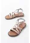 205-017 Bej Ortopedik Hakiki Deri Kadın Sandalet