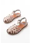 205-02 Bej Ortopedik Hakiki Deri Kadın Sandalet