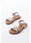 205-030 Bej Hakiki Deri Ortopedik Taban Kadın Sandalet