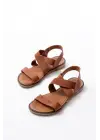 205-04 Taba Tek Bantlı Lastikli Hakiki Deri Ortopedik Taban Kadın Sandalet