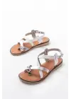 205-08 Beyaz Garni  Ortopedik Hakiki Deri Kadın Sandalet
