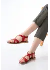 205-09 Kırmızı Ortopedik Hakiki Deri Kadın Sandalet