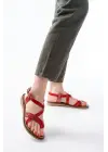 205-09 Kırmızı Ortopedik Hakiki Deri Kadın Sandalet