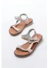 205-090 Bej Hakiki Deri Tokalı Kadın Sandalet