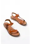 205-090 Taba  Hakiki Deri Tokalı Kadın Sandalet