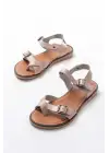 205-091 Bej Ortopedik Hakiki Deri Kadın Sandalet