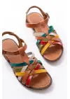 205-208 Multi Hakiki Deri Ortopedik Taban Kadın Sandalet