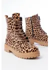 Parlak Leopar Bağcıklı Fermuarlı Günlük Kadın Bot