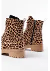 Parlak Leopar Bağcıklı Fermuarlı Günlük Kadın Bot
