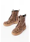 Parlak Leopar Bağcıklı Fermuarlı Günlük Kadın Bot