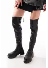 Siyah Streç Diz Üstü Fermuarlı Günlük Kadın Çizme