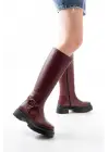 236-3021 Bordo Fermuarlı Günlük Kadın Çizme