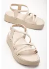 Bej Dolgu Topuk Kadın Sandalet