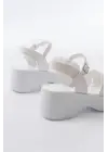24414-1005 Beyaz Günlük Çapraz Dolgu Topuk Kadın Sandalet
