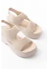 24414-573 Bej Dalgıç Günlük Dolgu Topuk Kadın Sandalet