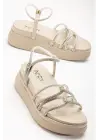 Bej Dolgu Topuk Kadın Sandalet