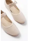 2606 Bej Baretli Günlük Bayan Ayakkabı