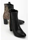292 Siyah Leopar Desen Detaylı Fermuarlı  Yüksek Topuklu Günlük Kadın Bot