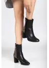 292 Siyah Yılan Desen Detaylı Fermuarlı  Yüksek Topuklu Günlük Kadın Bot