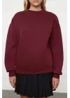 3 İplik Şardonlu Bisiklet Yaka Sweatshirt Bordo