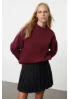 3 İplik Şardonlu Bisiklet Yaka Sweatshirt Bordo