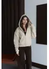 3 İplik Şardonlu Kapşonlu Hoodie Frm Bej P510437