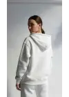 3 İplik Şardonlu Kapşonlu Hoodie Frm Beyaz P510437