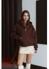 3 İplik Şardonlu Kapşonlu Hoodie Frm Kahve P510437