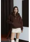 3 İplik Şardonlu Kapşonlu Hoodie Frm Kahve P510437