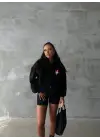 3 İplik Şardonlu Oversize Compact Ördek Baskılı Sweat Siyah