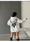 3 İplik Şardonlu Oversize Compact True Baskılı Sweat Beyaz