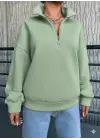 3 İplik Şardonlu Yarım Fermuarlı Sweatshirt Mint