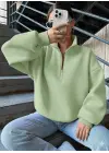3 İplik Şardonlu Yarım Fermuarlı Sweatshirt Mint