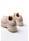 3001  Bej Bağcıklı Fileli Günlük Spor Ayakkabı