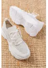3002  Beyaz Bağcıklı Fileli Taş Aksesuarlı Günlük Spor Ayakkabı