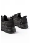 3002  Siyah Bağcıklı Fileli Taş Aksesuarlı Günlük Spor Ayakkabı