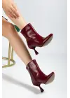 4701 Bordo Kırışık Kare Topuk Günlük Kadın Bot