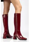 4804 Bordo Kırışık Rugan Fermuarlı Günlük Bayan Çizme