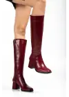 4804 Bordo Kırışık Rugan Fermuarlı Günlük Bayan Çizme