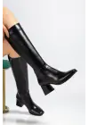 4804 Siyah Kırışık Fermuarlı Günlük Bayan Çizme
