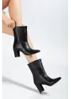 4805 Siyah  Yüksek Kalın Topuklu Günlük Kadın Bot
