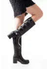Siyah Topuklu Fermuarlı Toka Aksesuarlı Günlük Kadın Çizme