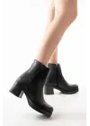 Siyah Fermuarlı Kalın Topuklu Günlük Kadın Bot