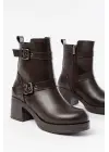 Kahverengi Topuklu Fermuarlı Günlük Kadın Bot