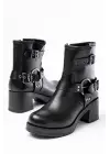 Siyah Toka Aksesuarlı Fermuarlı Topuklu Günlük Kadın Bot