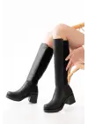 Siyah Topuklu Fermuarlı Günlük Kadın Çizme