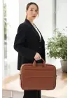 Lüx Kaliteli 16-17 inç Taba Laptop Bölmeli Evrak Çantası