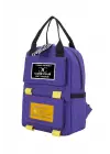 Etiket Desenli Mor Okul Sırt Çantası